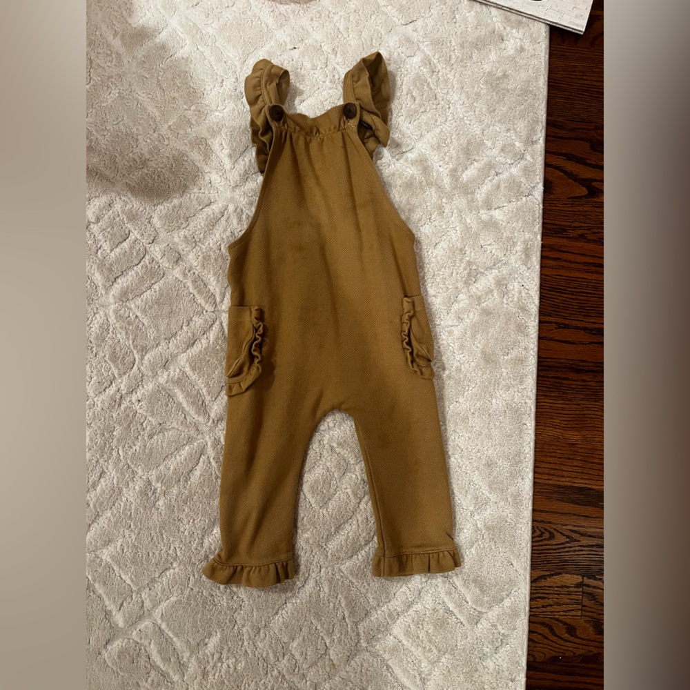 Milkbarn 12-18 months rust denim ruffle overall brown ruffle overalls